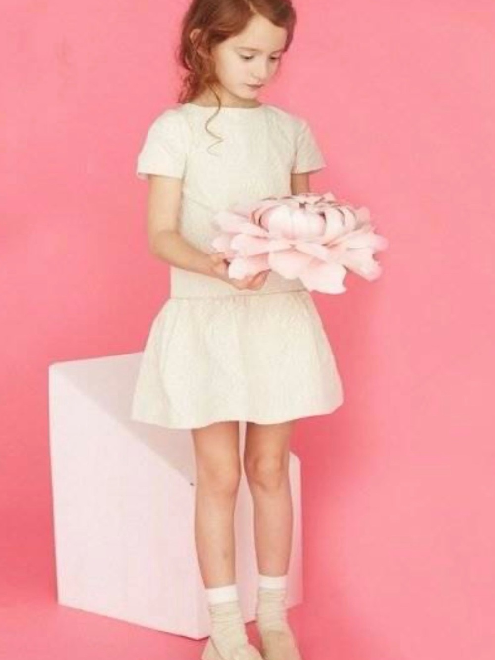 Marie Chantal Girls Dress, Petal Pink/Cream, 6Y